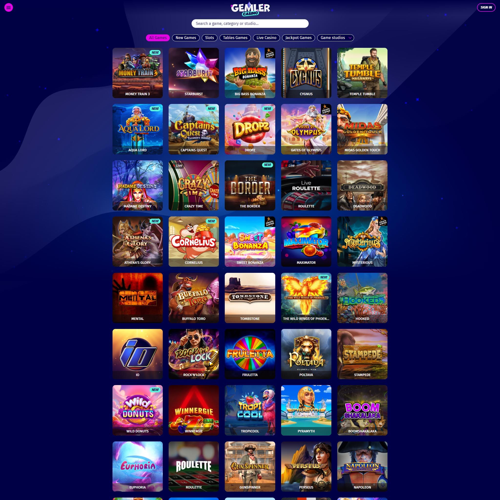 Gemler Casino full games catalogue