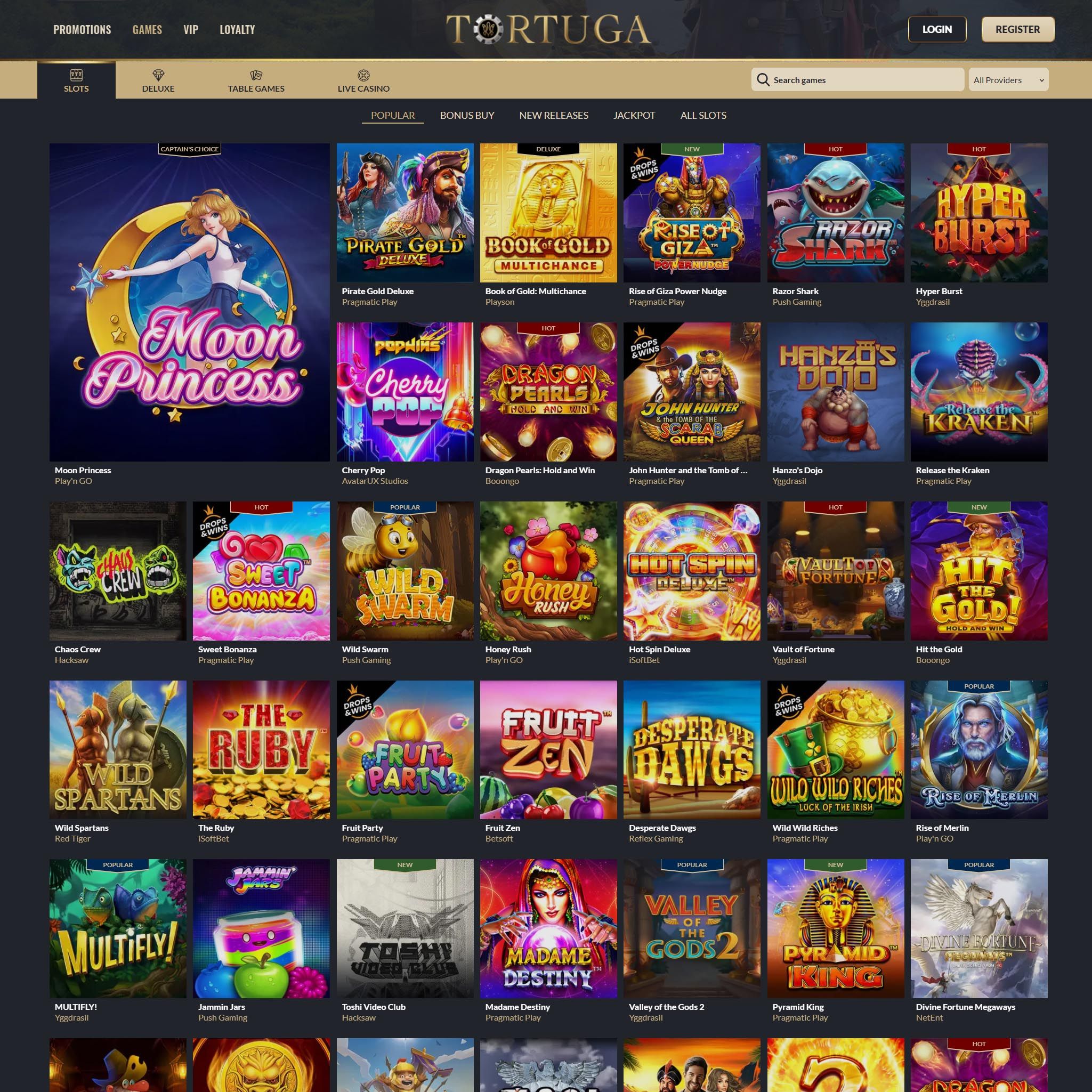 Find Tortuga Casino game catalog