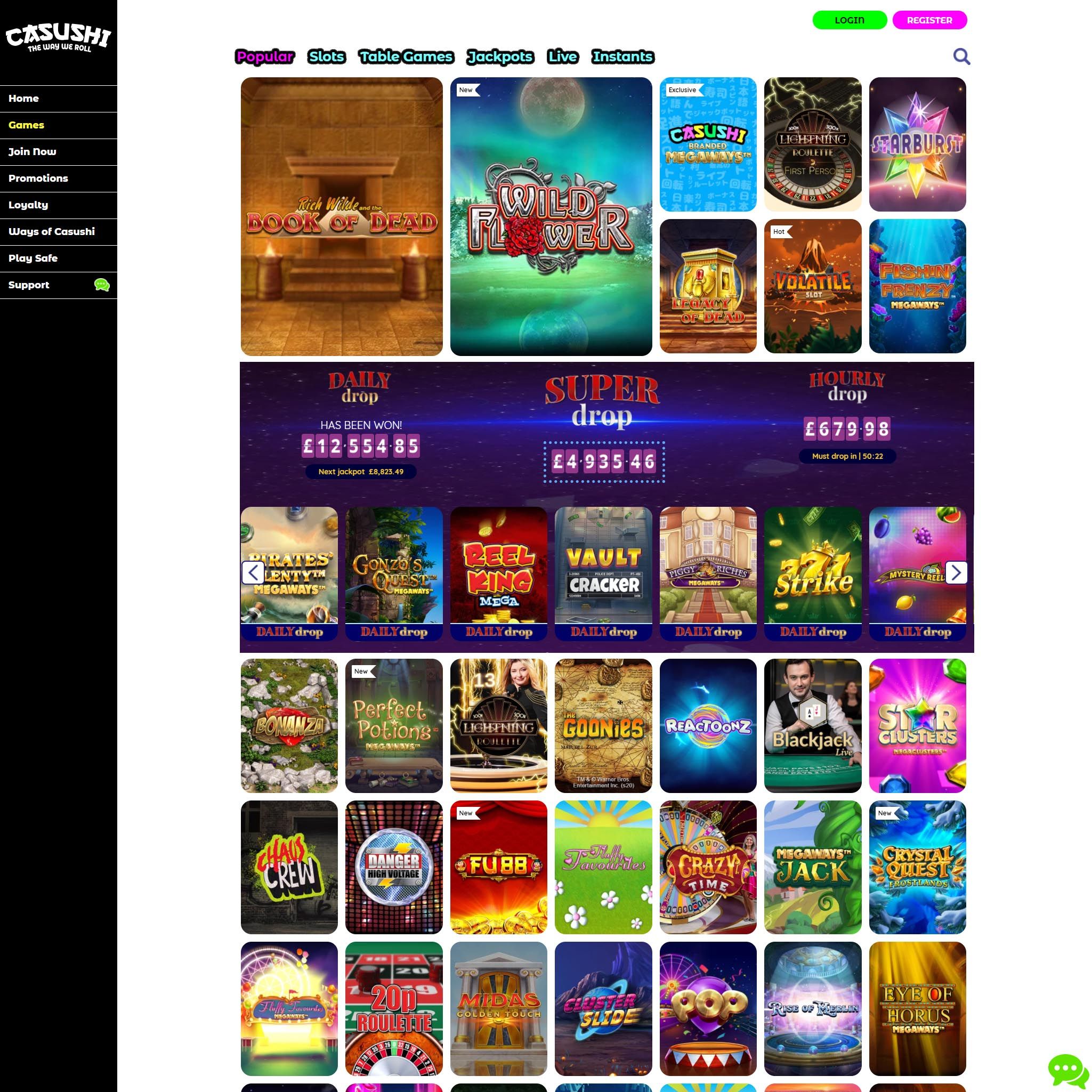 Find Casushi Casino game catalog