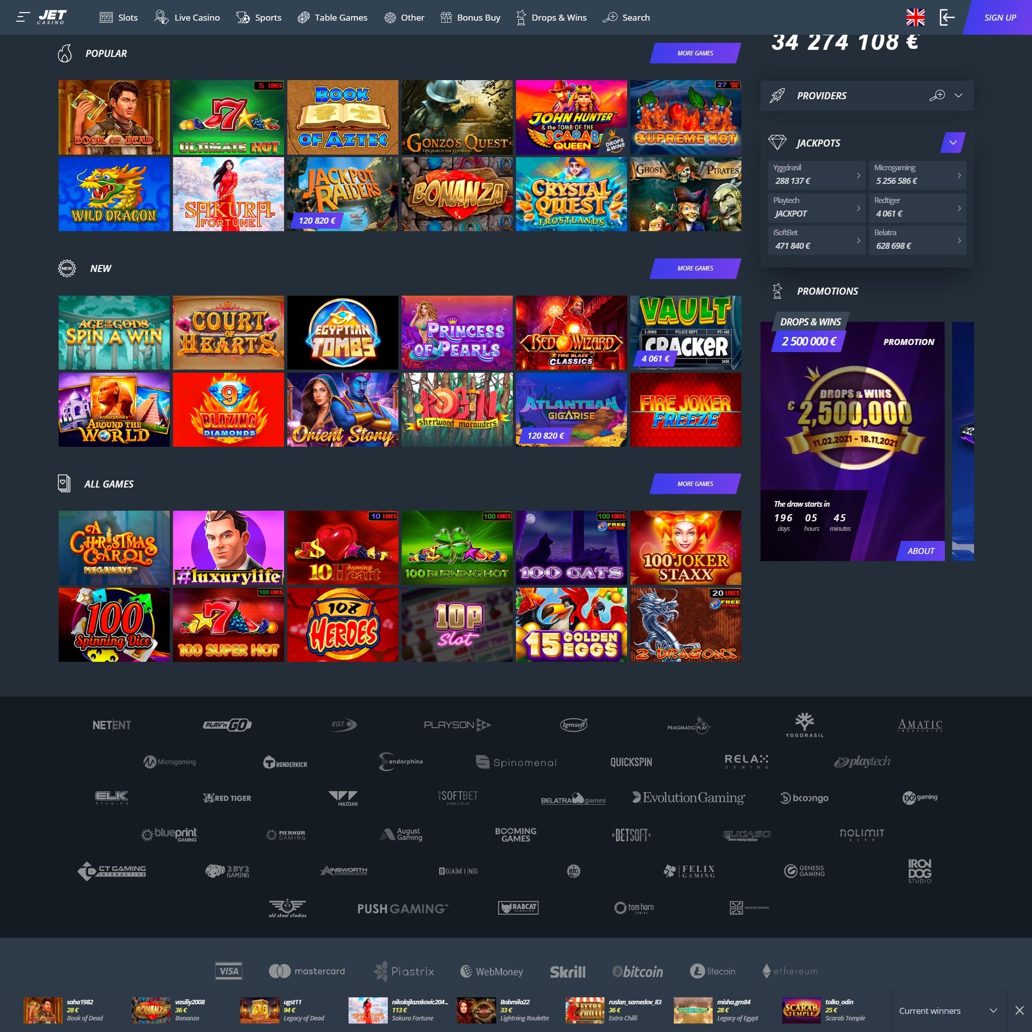 Find Jet Casino game catalog