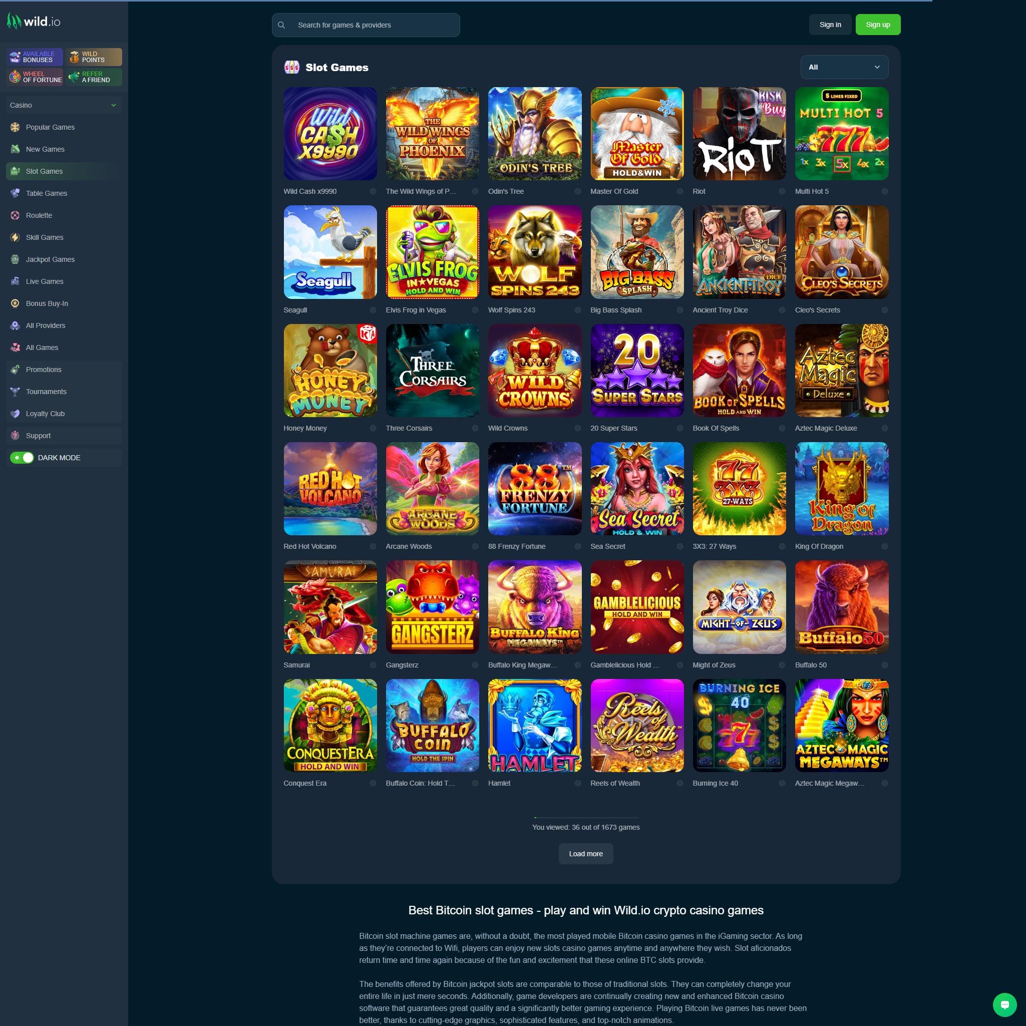 Wild.io Casino full games catalogue