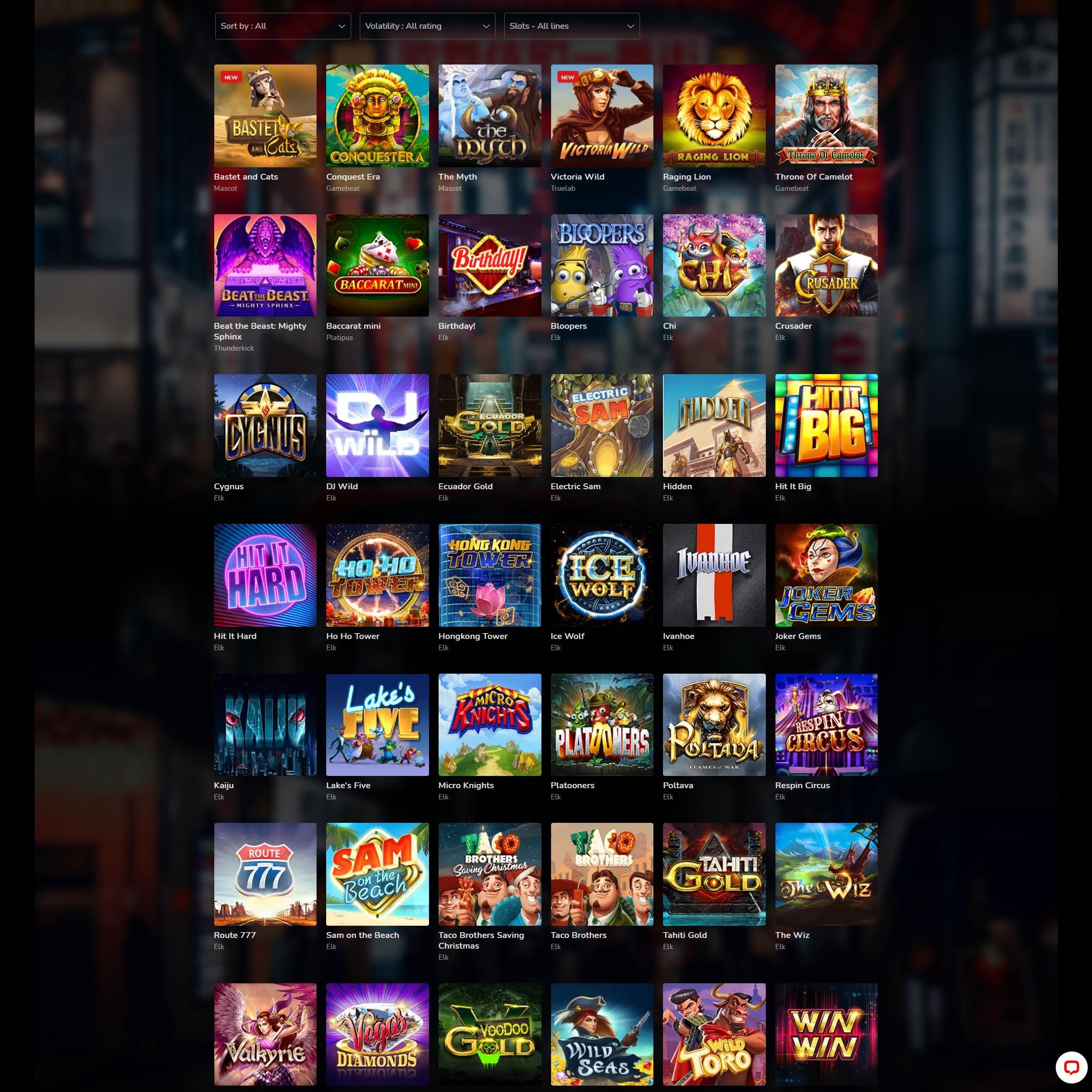 Oshi Casino full games catalogue