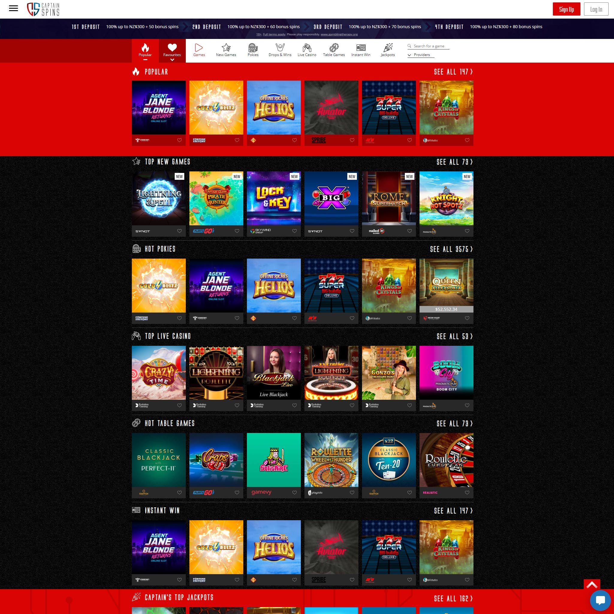 Captain Spins Casino full games catalogue